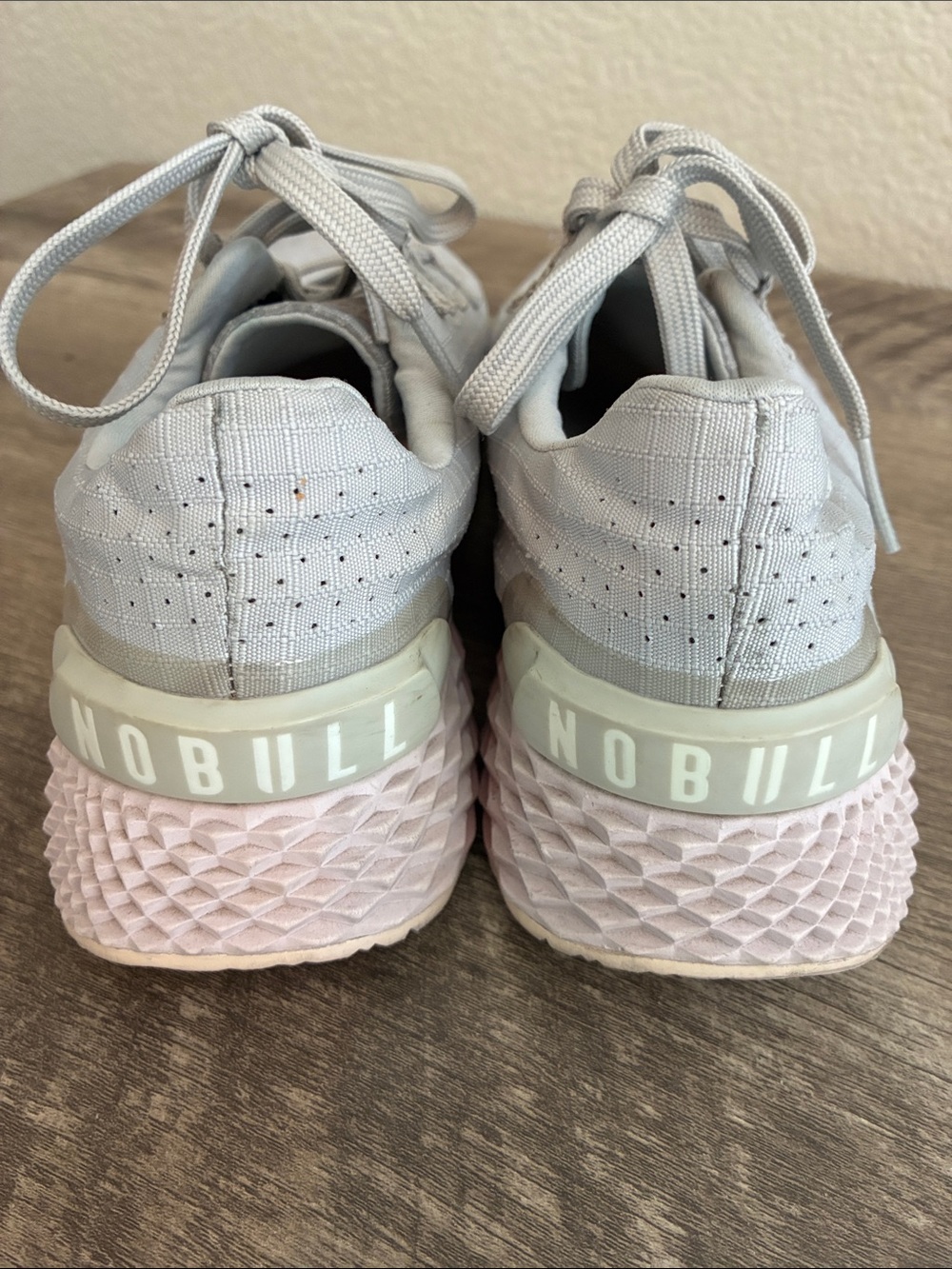 NOBULL Men/Women's Light Gray and Pale Pink Training Shoes M9, W10.5
